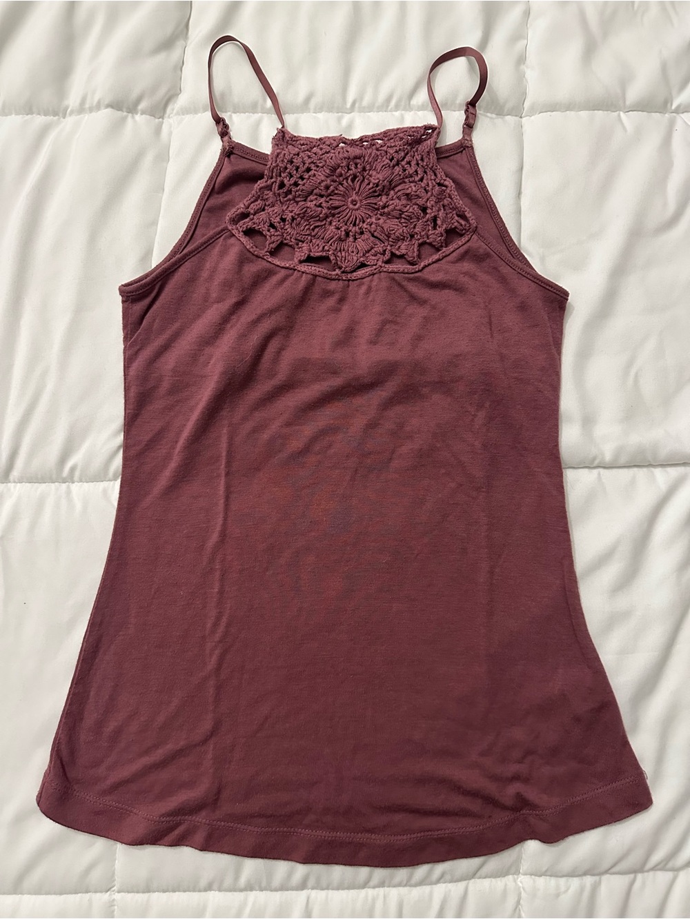 Massimo Mauve Crochet Yoke Spaghetti Strap Tank